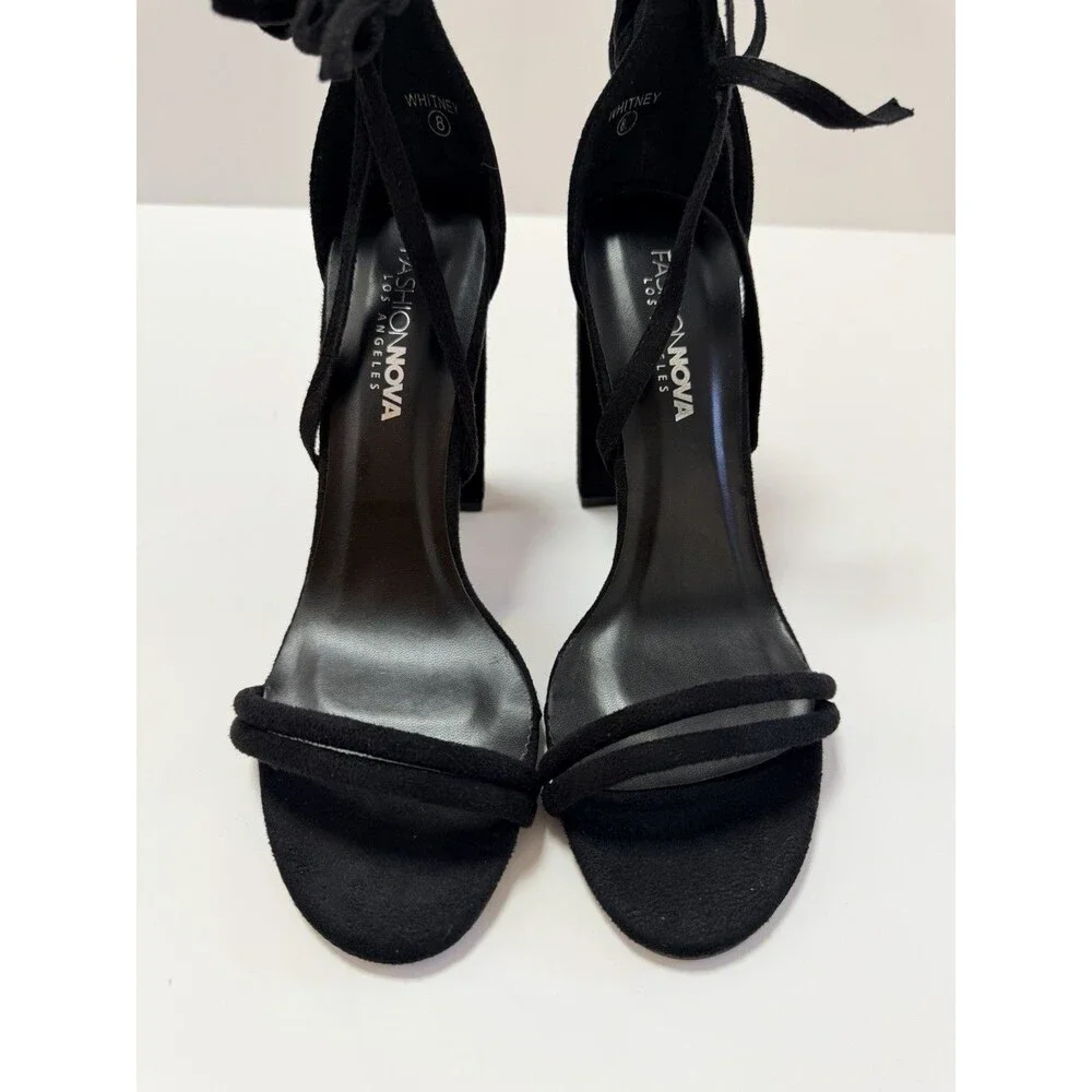 Fashion Nova Strappy Lace Up Block Heels Black Party Club Shoes Size 8